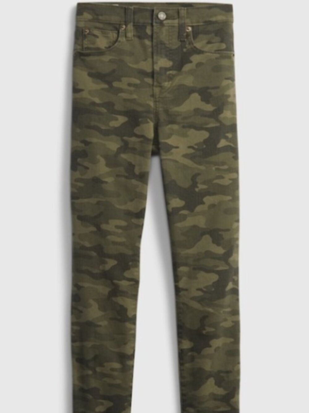 27 / 4L GAP, High Rise True Skinny Jeans with Washwell in Olive Camo.